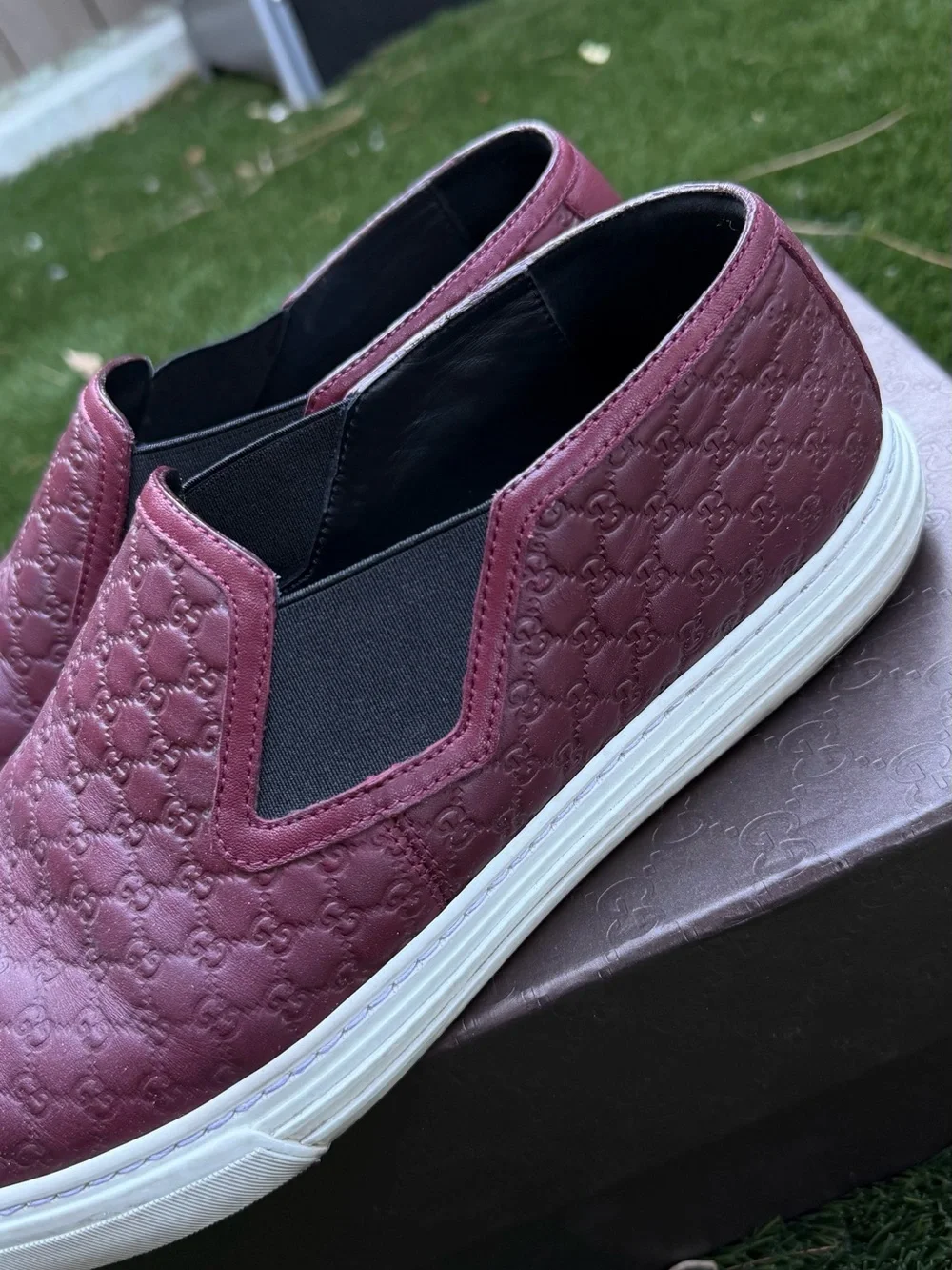 Gucci Men’s Burgundy Leather Slip-On Sneakers